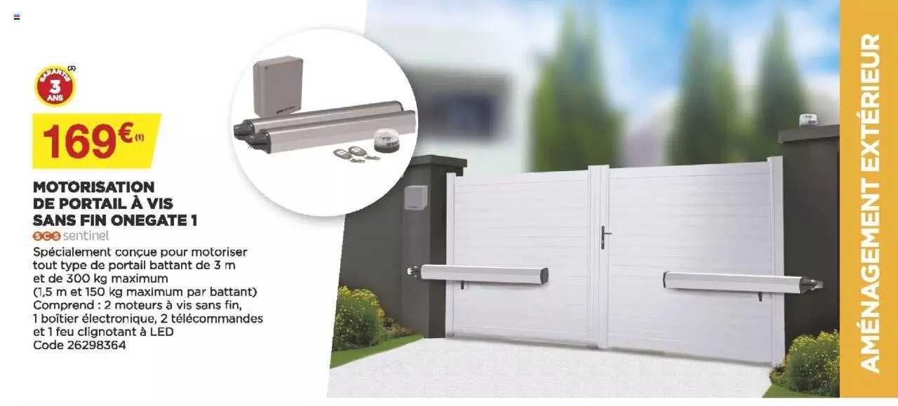 Motorisation De Portail à Vis Sans Fin Onegate 1 Scs Sentinel