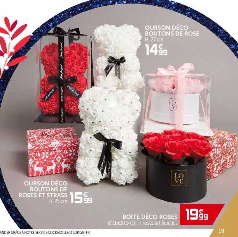 ourson déco boutons de rose, ourson déco boutons de roses et strass, boîte déco roses