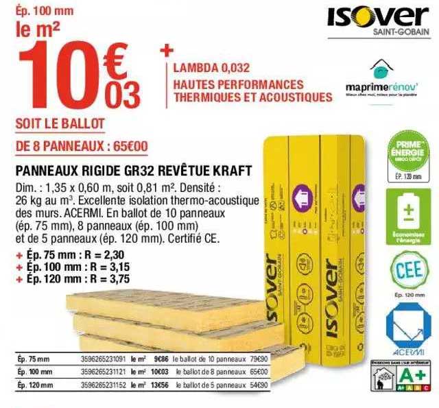 panneaux rigide gr32 revêtue kraft isover