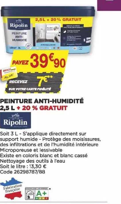 peinture anti-humidité 2,5 l + 20% gratuit ripolin