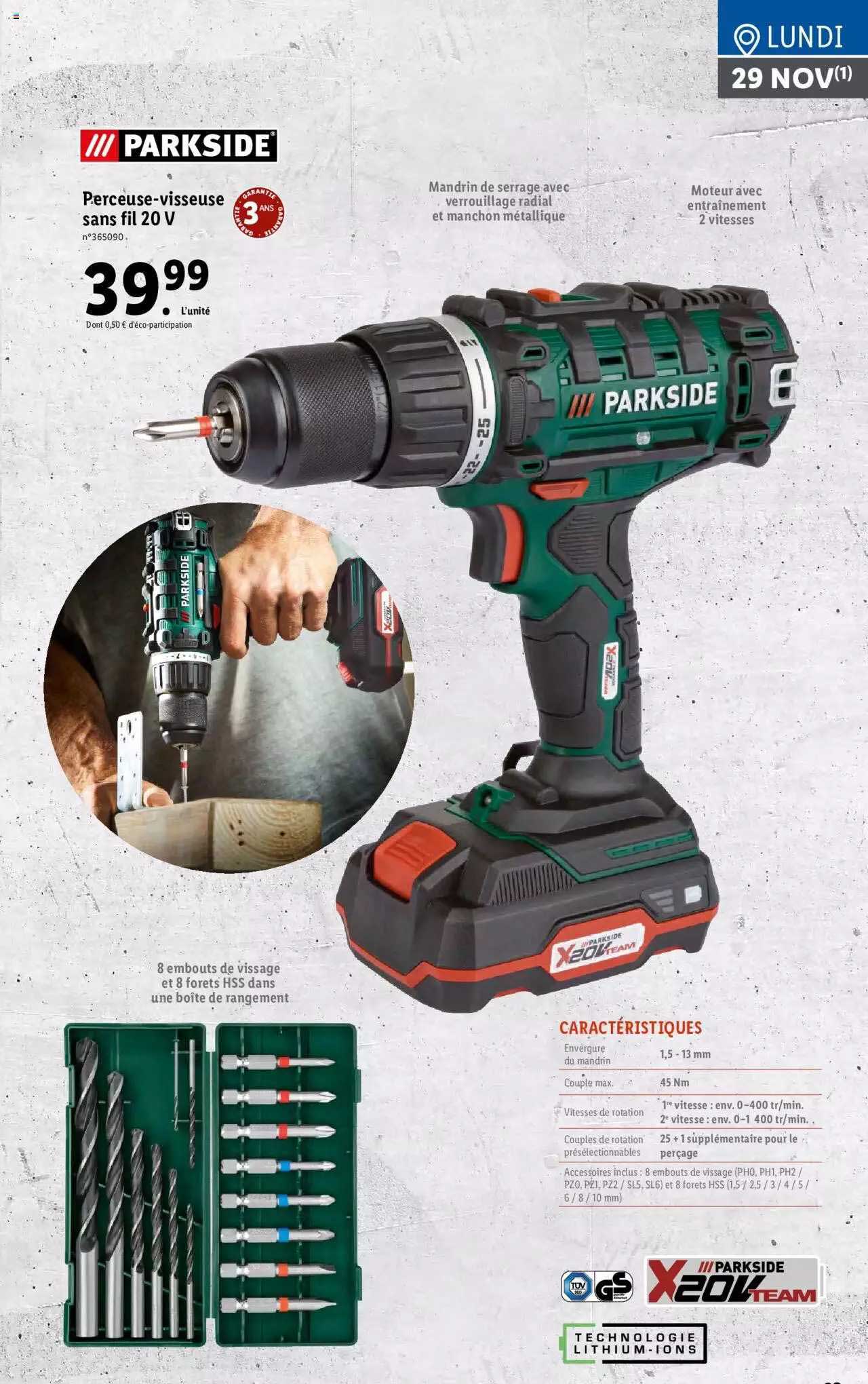 Perceuse-visseuse Sans Fil 20 V Parkside