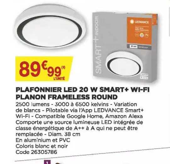 plafonnier led 20 w smart+ wi-fi planon frameless round
