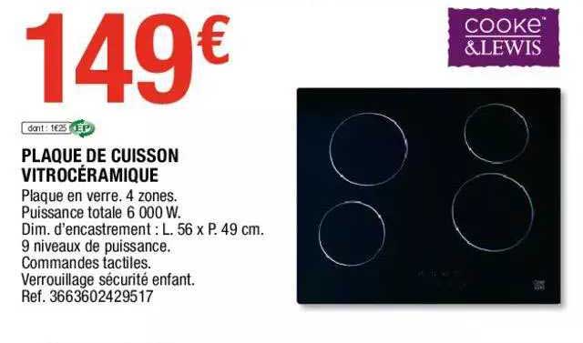 plaque de cuisson vitrocéramique cooke&lewis