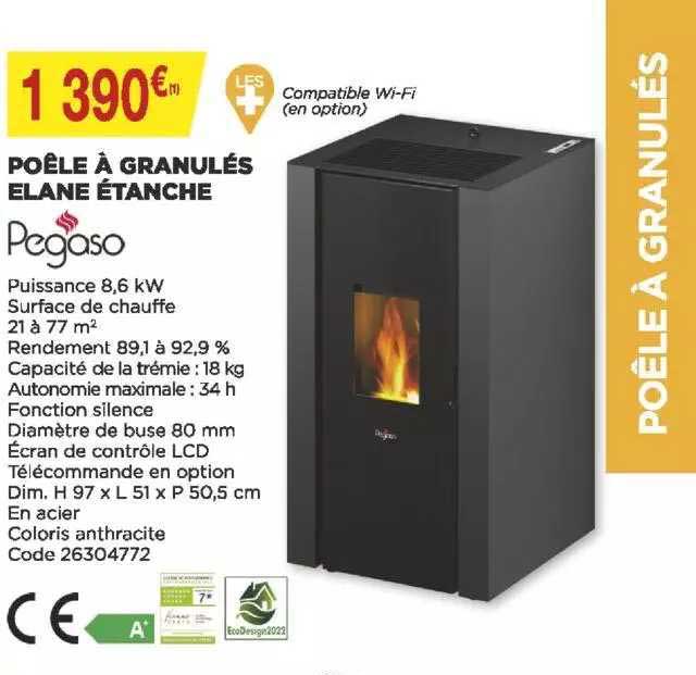 poêle à granulés elane étanche pegaso