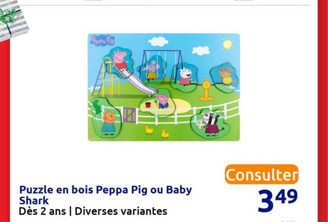 puzzle en bois peppa pig ou baby shark