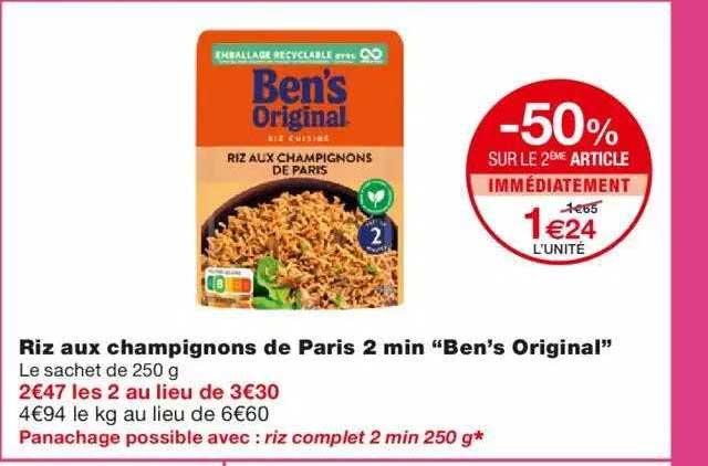 riz aux champignons de paris 2 min "ben's original" -50% sur le 2ème article