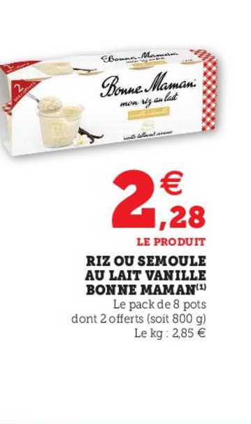 riz ou semoule au lait vanille bonne maman