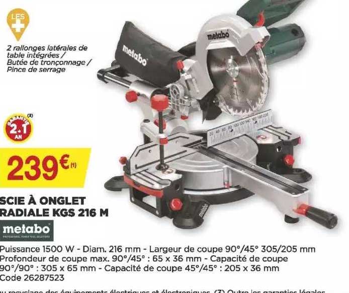 scie à onglet radiale kgs 216 m metabo
