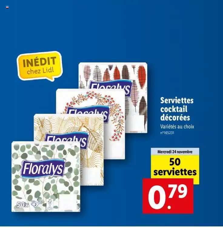 serviettes cocktail décorées floralys