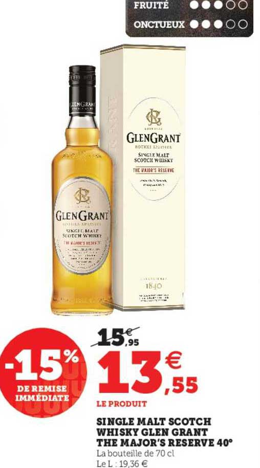 single malt scotch whisky glen grant the major's reserve 40°