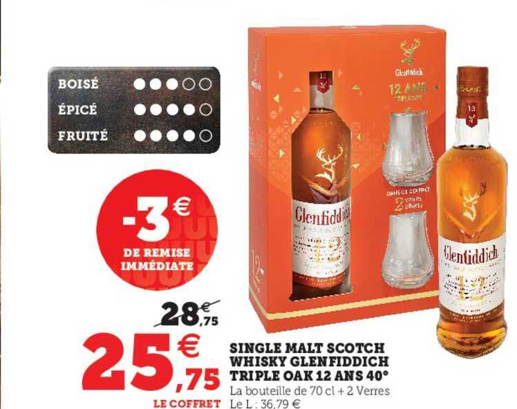 single malt scotch whisky glenfiddich triple oak 12 ans 40°