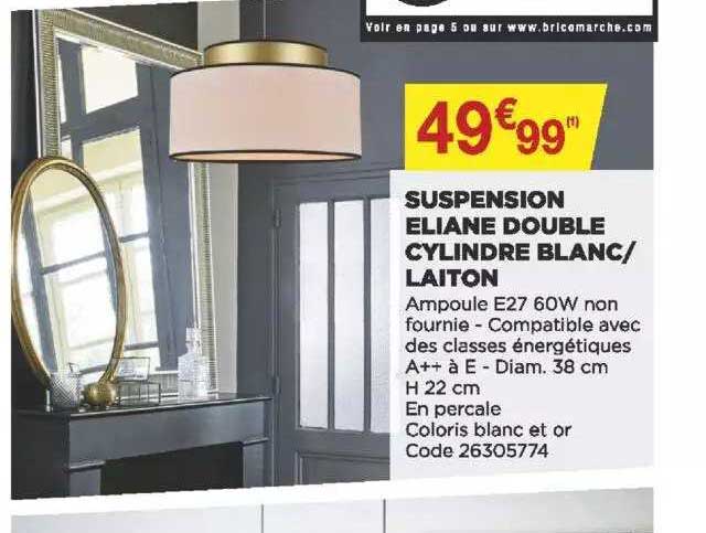 suspension eliane double cylindre blanc - laiton