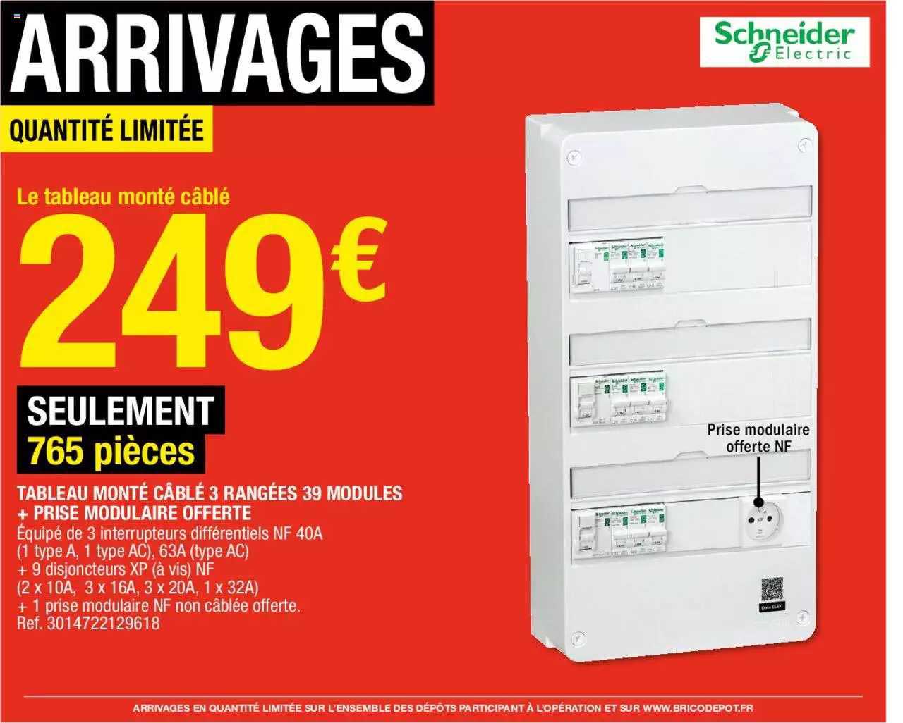 tableau monté câblé 3 rangées 39 modules + prise modulaire offerte