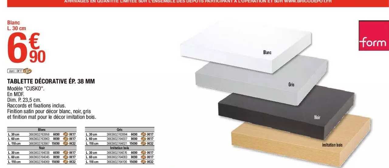 tablette décorative ép. 38 mm