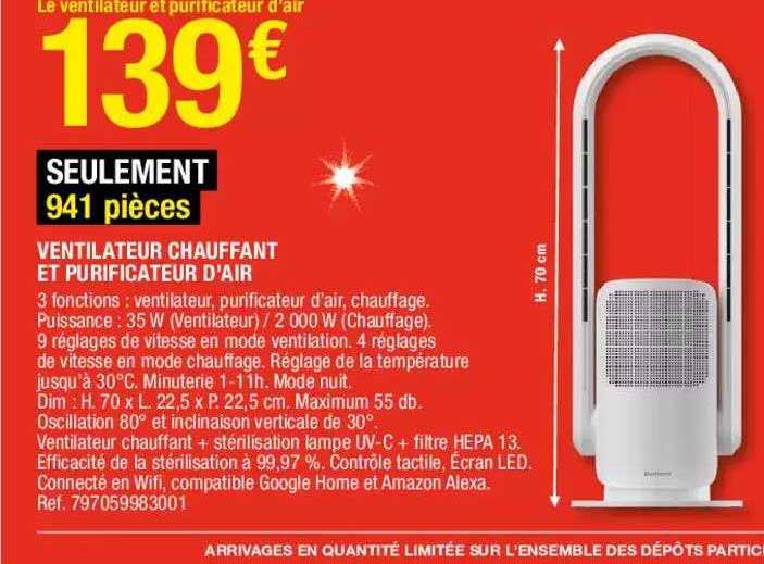 ventilateur chauffant et purificateur d'air