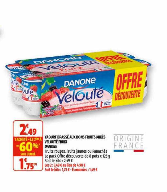 yaourt brassé aux bons fruits mixés velouté fruix danone