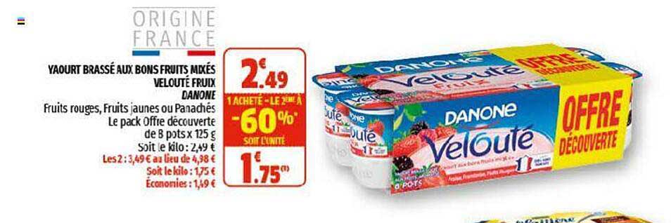 yaourt brassé aux bons fruits mixés velouté fruix danone