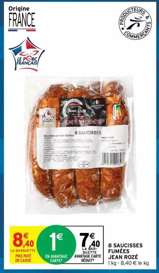 8 saucisses fumées jean rozé