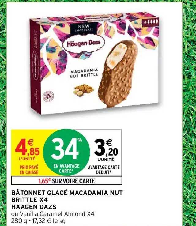 bâtonnet glacé macadamia nut brittle x4 häagen dazs