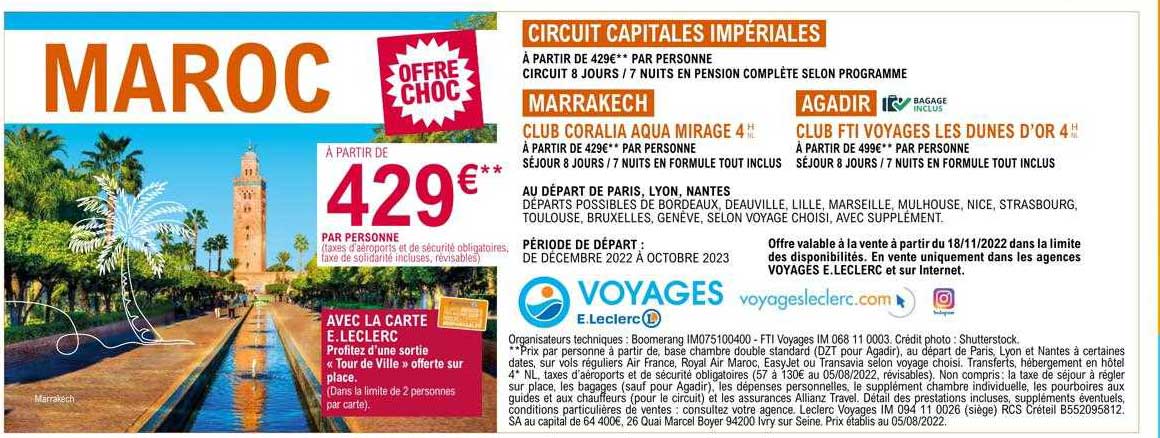 circuit capitales impériales, marrakech club coralia aqua mirage 4, agadir club fit voyages les dunes d'or 4