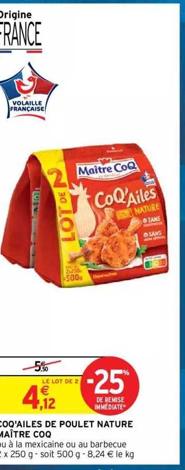 coq'ailes de poulet nature maître coq