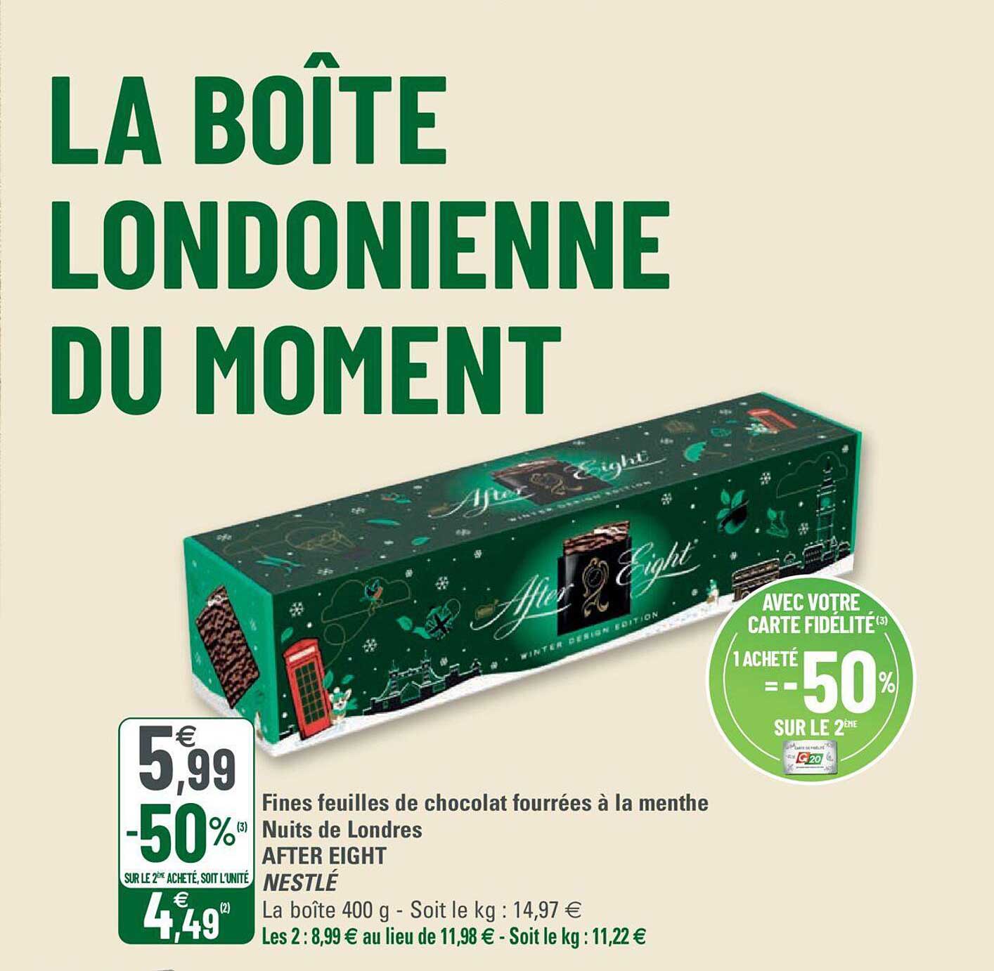 fines feuilles de chocolat fourrées à la menthe nuits de londres after eight nestlé