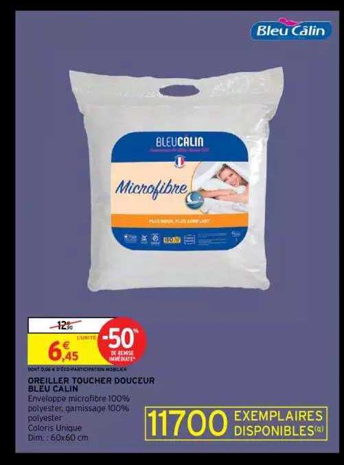 oreiller toucher douceur bleu câlin