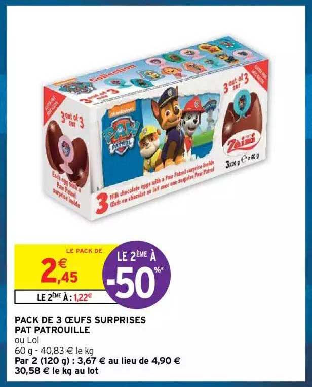 pack de 3 œufs surprises pat patrouille