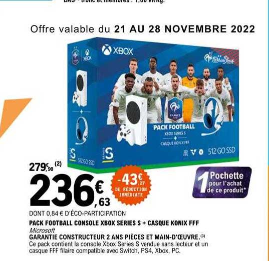pack football console xbox séries s + casque konix fff microsoft
