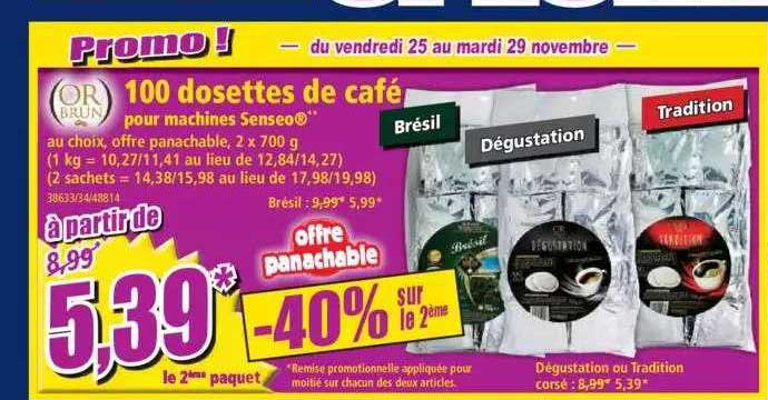 100 dosettes de café pour machines senseo or brun