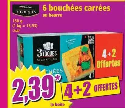 6 bouchées carrées au beurre 3 toques