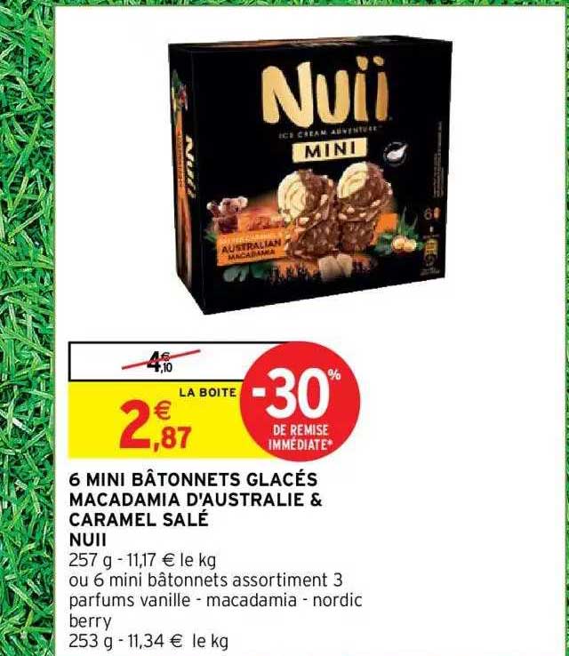 6 mini bâtonnets glacés macadamia d'australie & caramel salé nuii