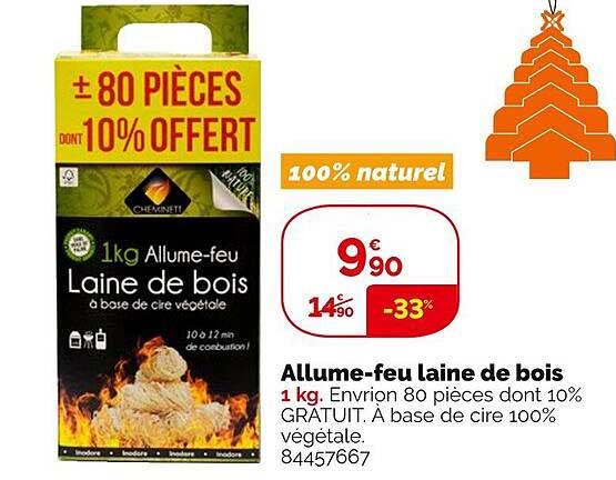 allume-feu laine de bois
