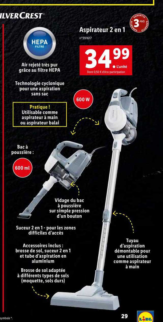 aspirateur 2 en 1 silver crest