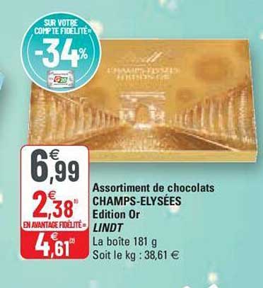 assortiment de chocolats champs-élysées édition or lindt