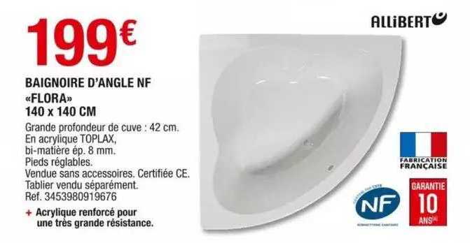 Baignoire D'angle Nf «flora» 140 X 140 Cm Allibert
