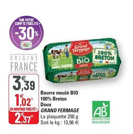 beurre moulé bio 100% breton doux grand fermage