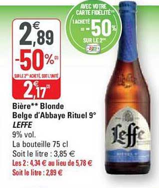 bière blonde belge d'abbaye rituel 9° leffe