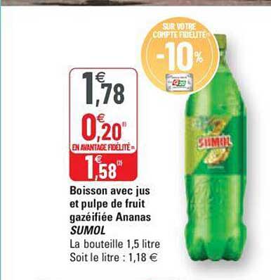 boisson avec jus et pulpe de fruit gazéifiée ananas sumol