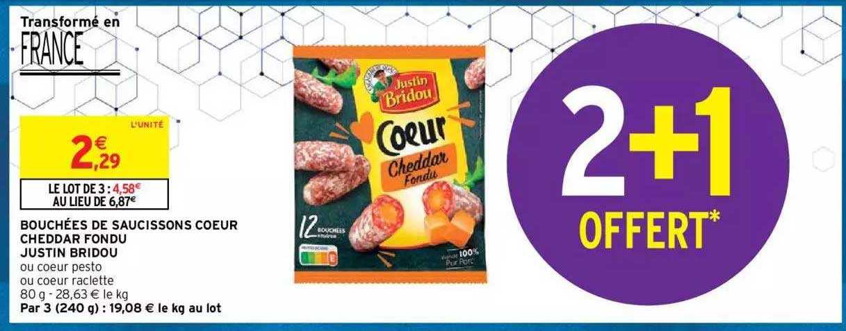 bouchées de saucissons cœur cheddar fondu justin bridou