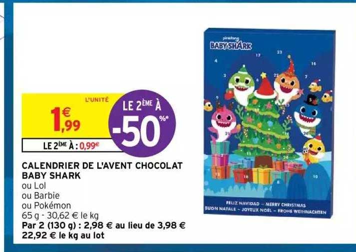 calendrier de l'avent chocolat baby shark