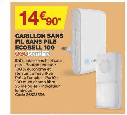 carillon sans fil sans pile ecobelle 100 scs sentinel