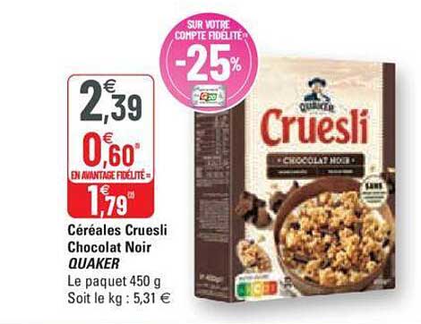 Céréales Cruesli Chocolat Noir Quaker