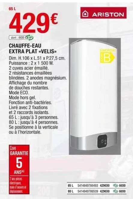 chauffe-eau extra plat «velis» ariston