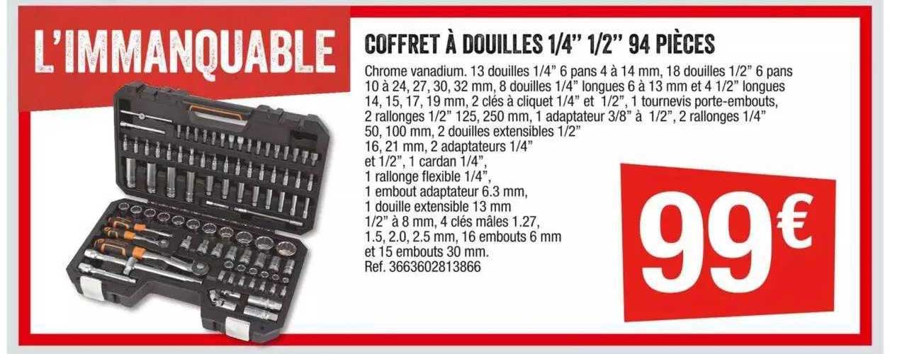 Coffret à Douilles 1-4" 1-2" 94 Pièces