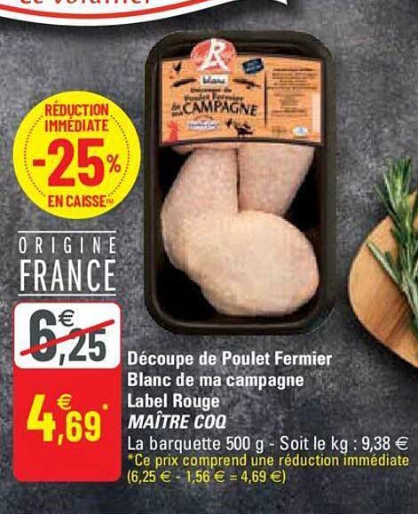 découpe de poulet fermier blanc de ma campagne label rouge maître coq
