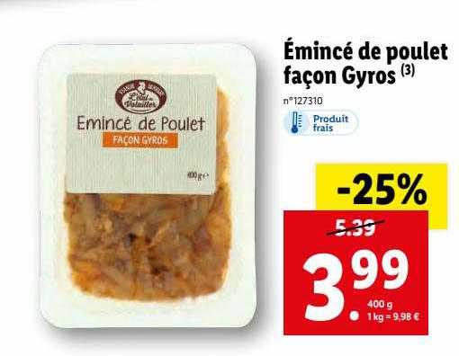 émincé de poulet façon gyros