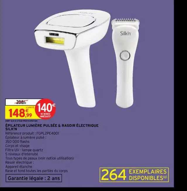épilateur lumière pulsée & rasoir électrique silk'n