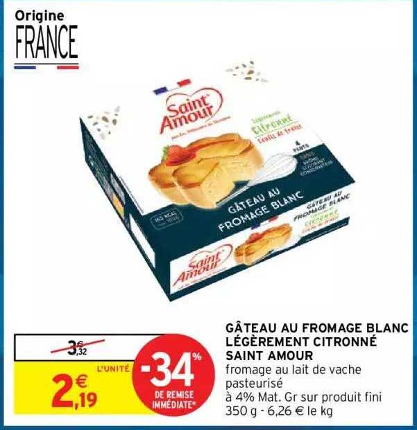 gâteau au fromage blanc légèrement citronné saint amour