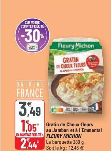 gratin de choux-fleurs au jambon et à l'emmental fleury michon